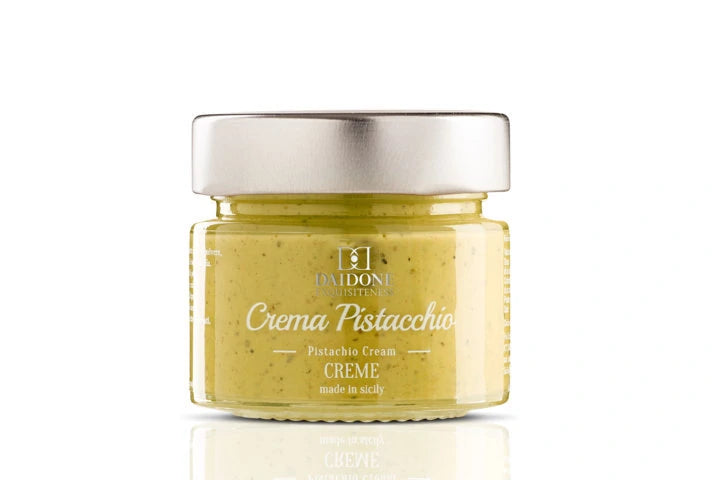Pistachio Cream 100g in jar by Daidone Exquisiteness, creamy sweet spread made with 45% pistachio.