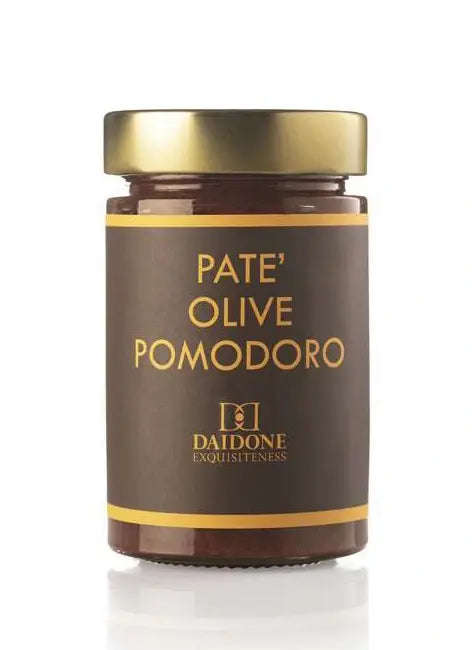 Tomato & Olive Pâté 180g from Daidone Exquisiteness in a stylish jar, perfect for bruschetta or enhancing dishes.