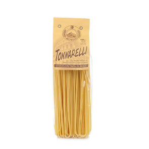 Morelli Spaghettoni Tonnarelli Pasta 500g package featuring long, square-shaped pasta, ideal for traditional Roman dishes.